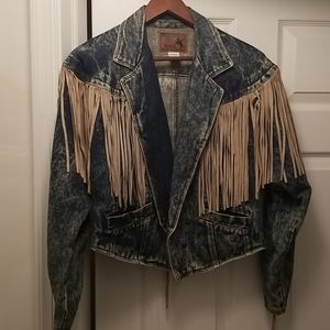Jean Jacket with beige suede fringes